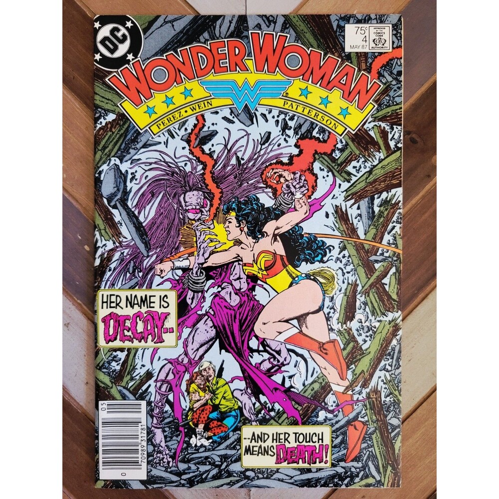 Wonder Woman #4 1987 DC George Perez Art! Newsstand! 1st Full App Decay! FN
